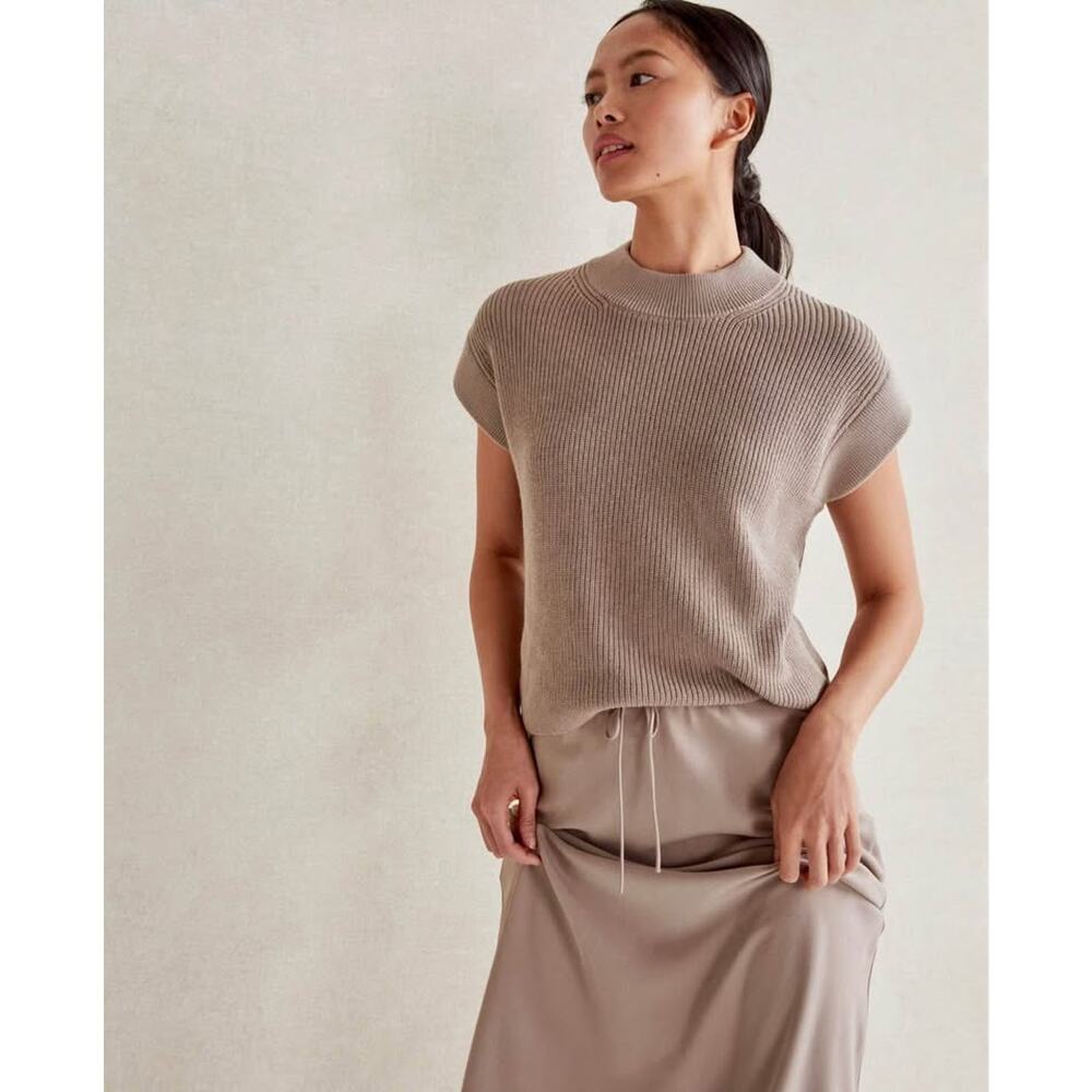 Crew Neck Short Sleeve Rib Sweater - Taupe